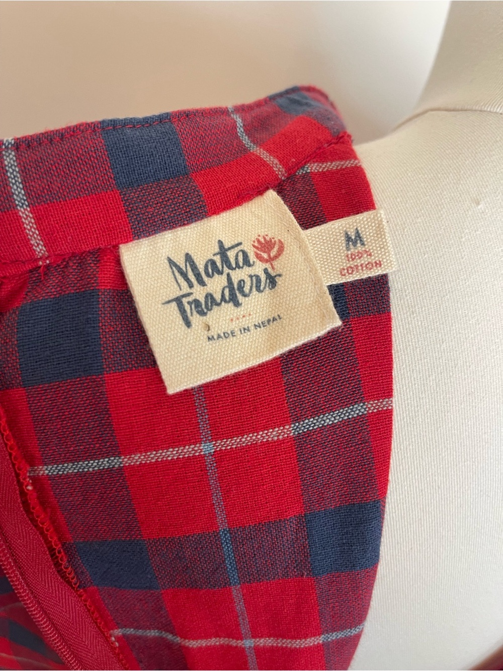 Retro Cotton Twee Red Blue Plaid Fit and Flare Dress Pockets Classic 1950's 60's - Picture 9 of 9